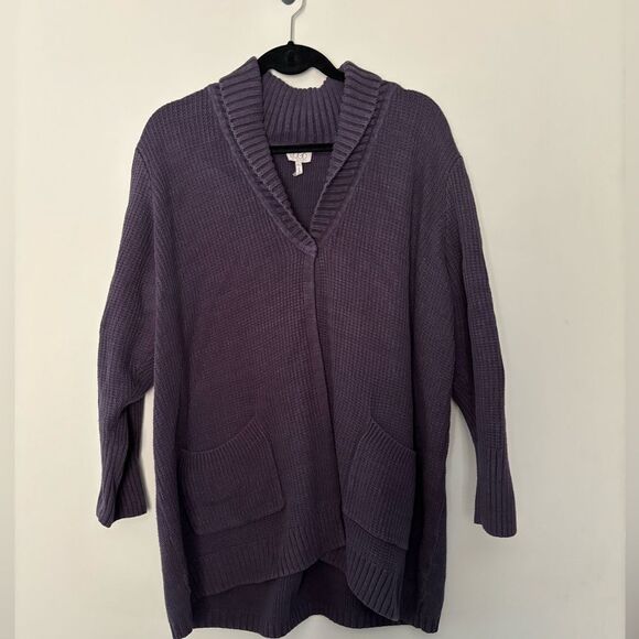 LOGO by Lori Goldstein One Button Cardigan Sweater SZ 2X Purple Pockets Plus SZ - Picture 1 of 5